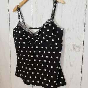 Pure‎ Paradise black & white polkadot tankini